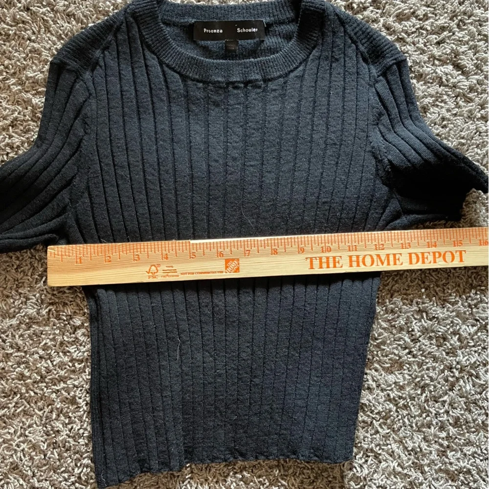 Proenza Schouler Black Wool Ribbed Knit Short Sleeve Sweater XS Cropped Academia